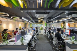 group of employees online at office